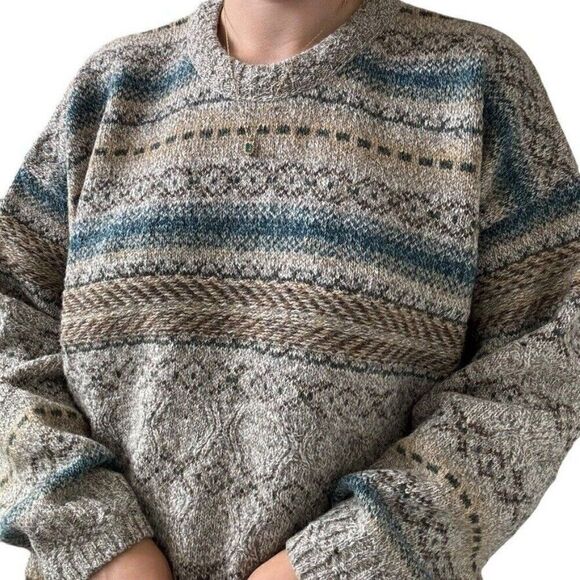 Vintage 1990s P.G. Field Mens 100% Wool Striped Chunky Sweater Sz L - Picture 2 of 7